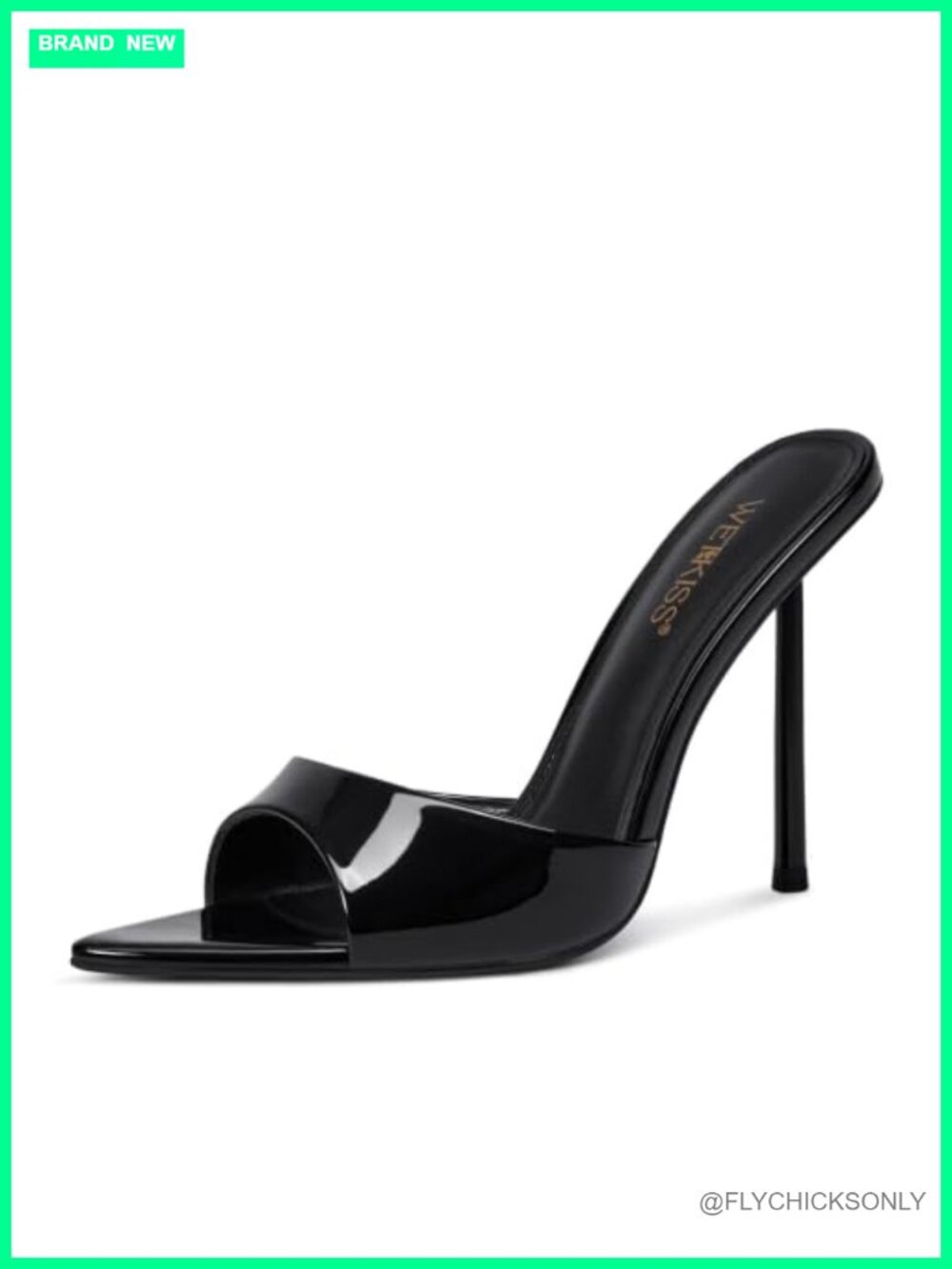 wetkiss Womens Faux Leather Stiletto Mules Pointed Open Toe Heeled Sandals
